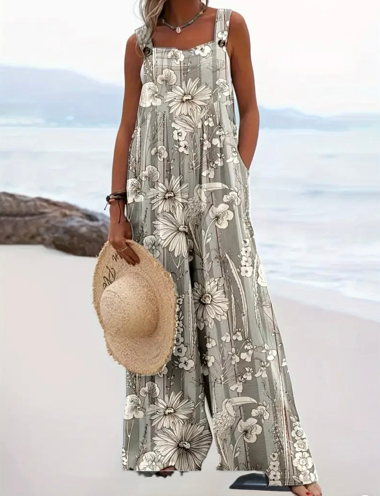 GreyFloral Wide jumpsuit