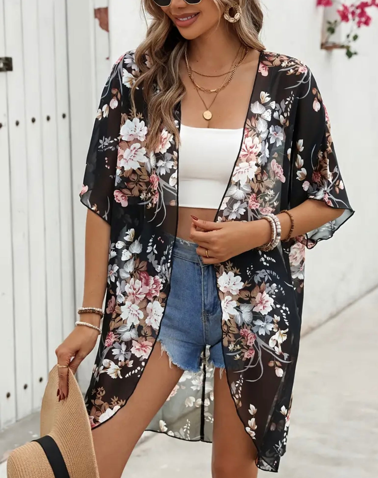 Black Floral kimono