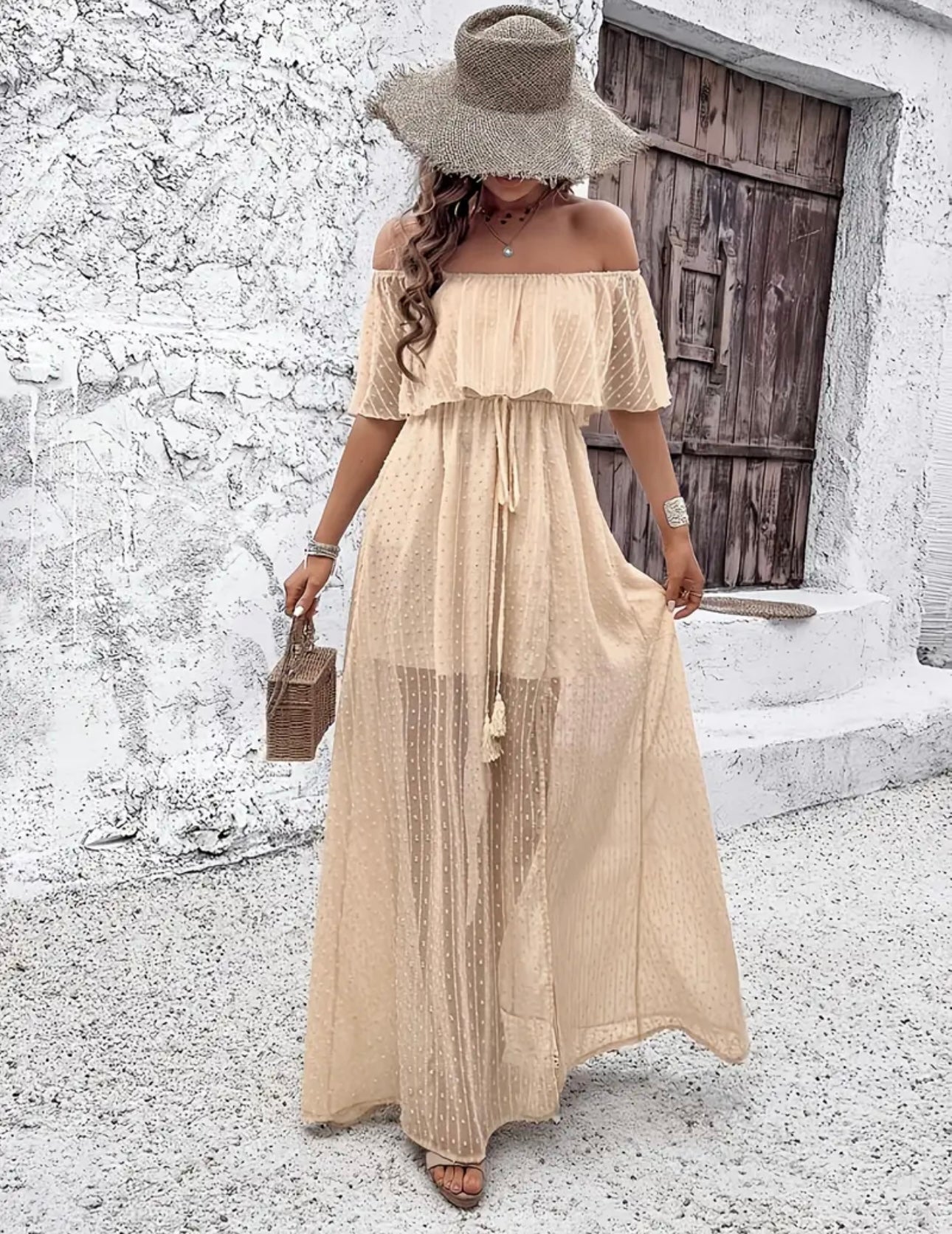 Apricot tassel flowy dress