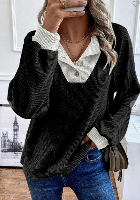 Contrast Ribbed Loose Fit Top