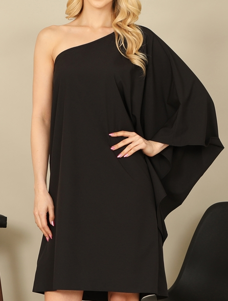 Black One Shoulder Dolman Sleeve Dress