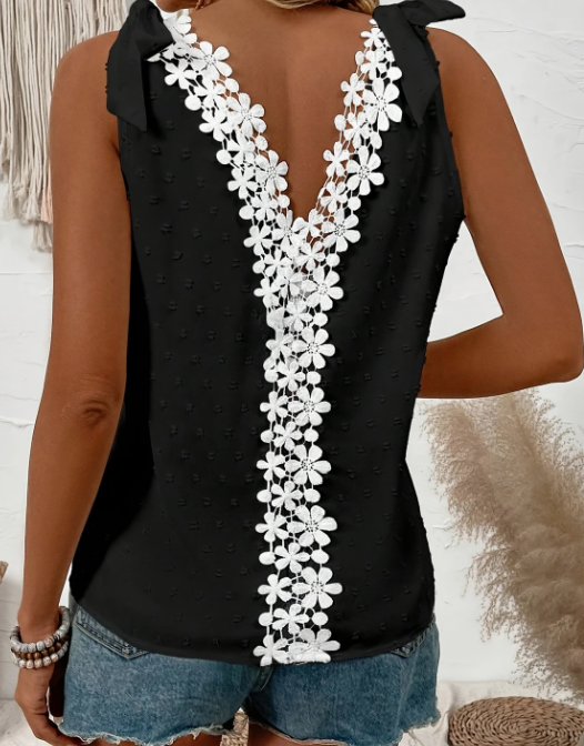 Black V-neck Embroidered Sleeveless Tank