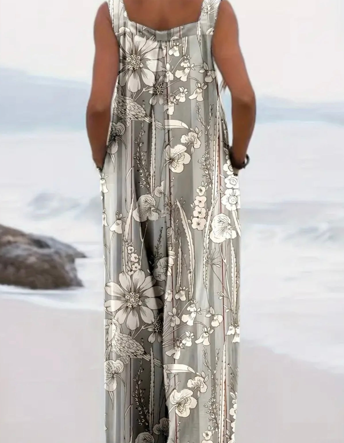 GreyFloral Wide jumpsuit