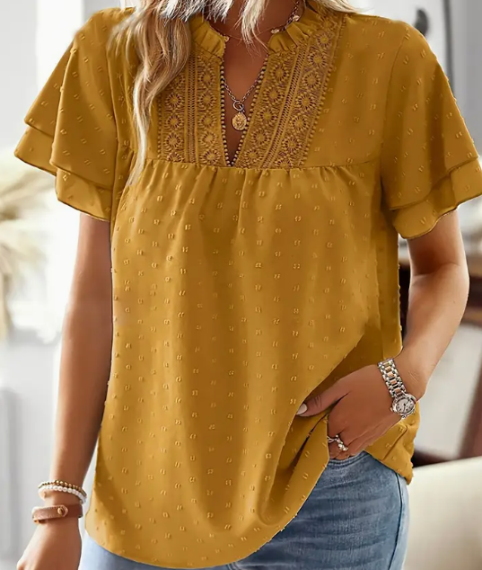 Ginger Vneck Swiss Dot Blouse