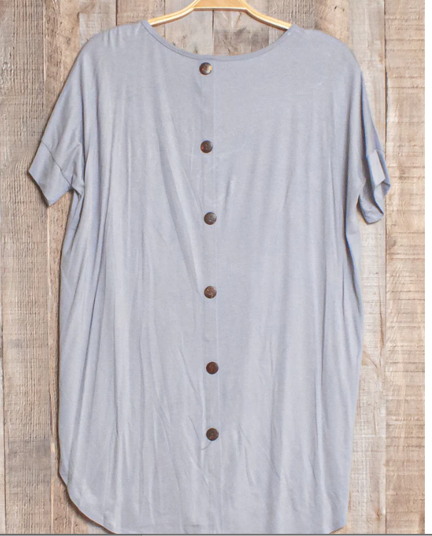 Gray Solid Back Button Dress