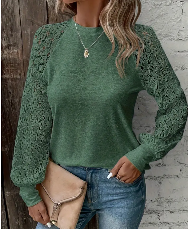 Green Hollow Long Sleeve Top