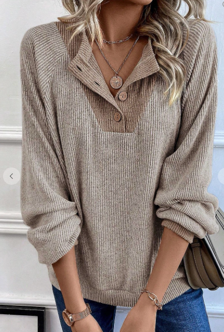 Contrast Ribbed Loose Fit Top