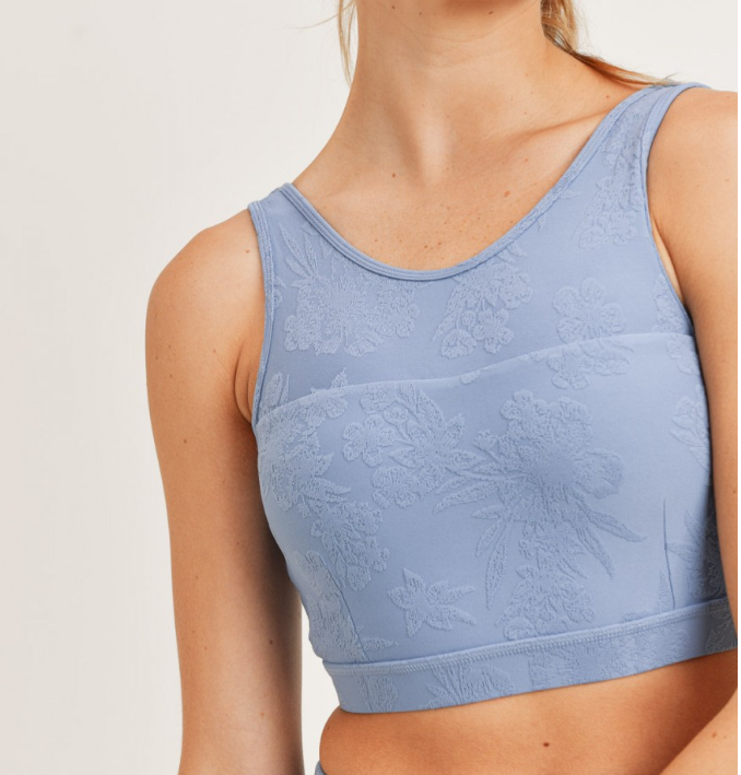 Ocean Textured Hibiscus Sports Bra