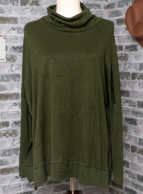 Olive Cashmere Feel Turtleneck Sweater Top