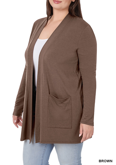 Plus Brown Open Pocket Cardigan