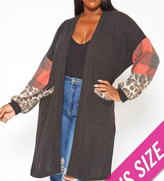Plus Size Black Buffalo Plaid Long Body Cardigan