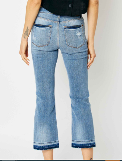 Judy Blue Mid Rise Release Hem Cropped Bootcut