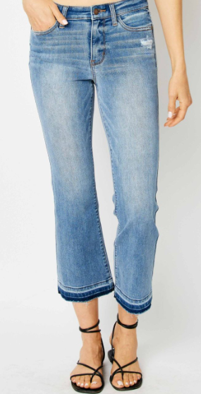 Judy Blue Mid Rise Release Hem Cropped Bootcut