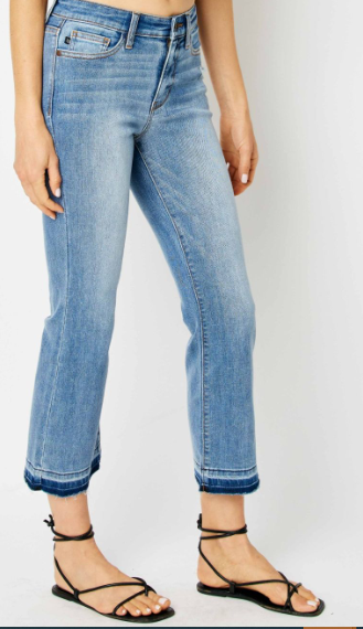 Judy Blue Mid Rise Release Hem Cropped Bootcut