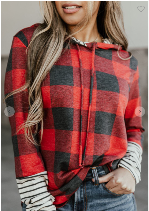 Red Buffalo Plaid Stripe Top with Hoodie