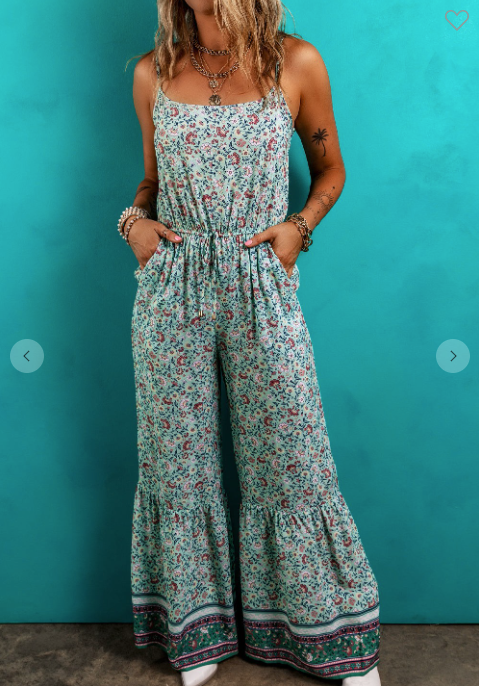 Boho Floral Ruffle Wide Leg Jumpsuit