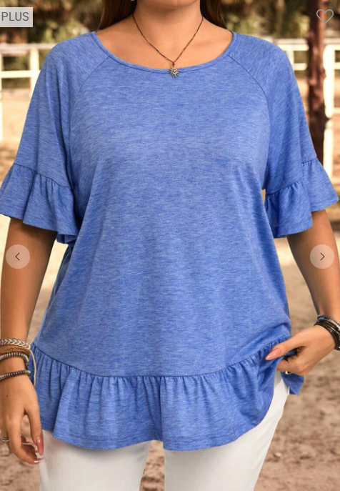 Plus Dusk Blue Ruffle SS Top