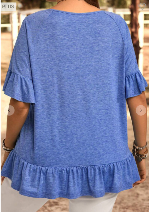 Plus Dusk Blue Ruffle SS Top