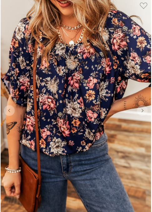 Floral Short Sleeve Scoop Neck Blouse