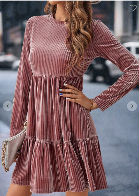Tiered Ribbed Velvet Dress