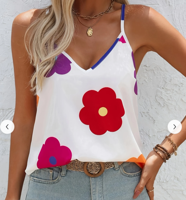 White Big Floral Cami Tank Top