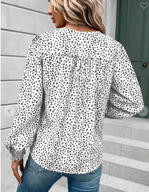 White Leopard Button Long Sleeve Shirt