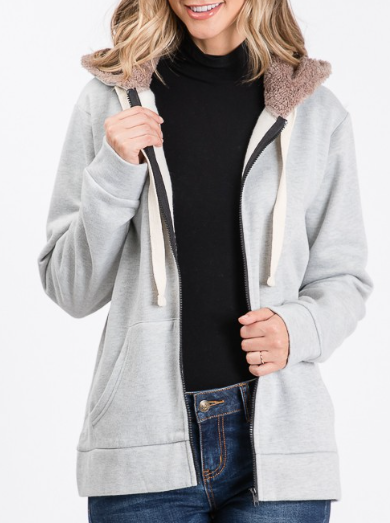 Plus Heather Gray Fur Zip Hoodie