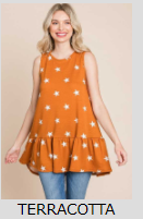 Plus Terracotta Star Print Ruffle Top