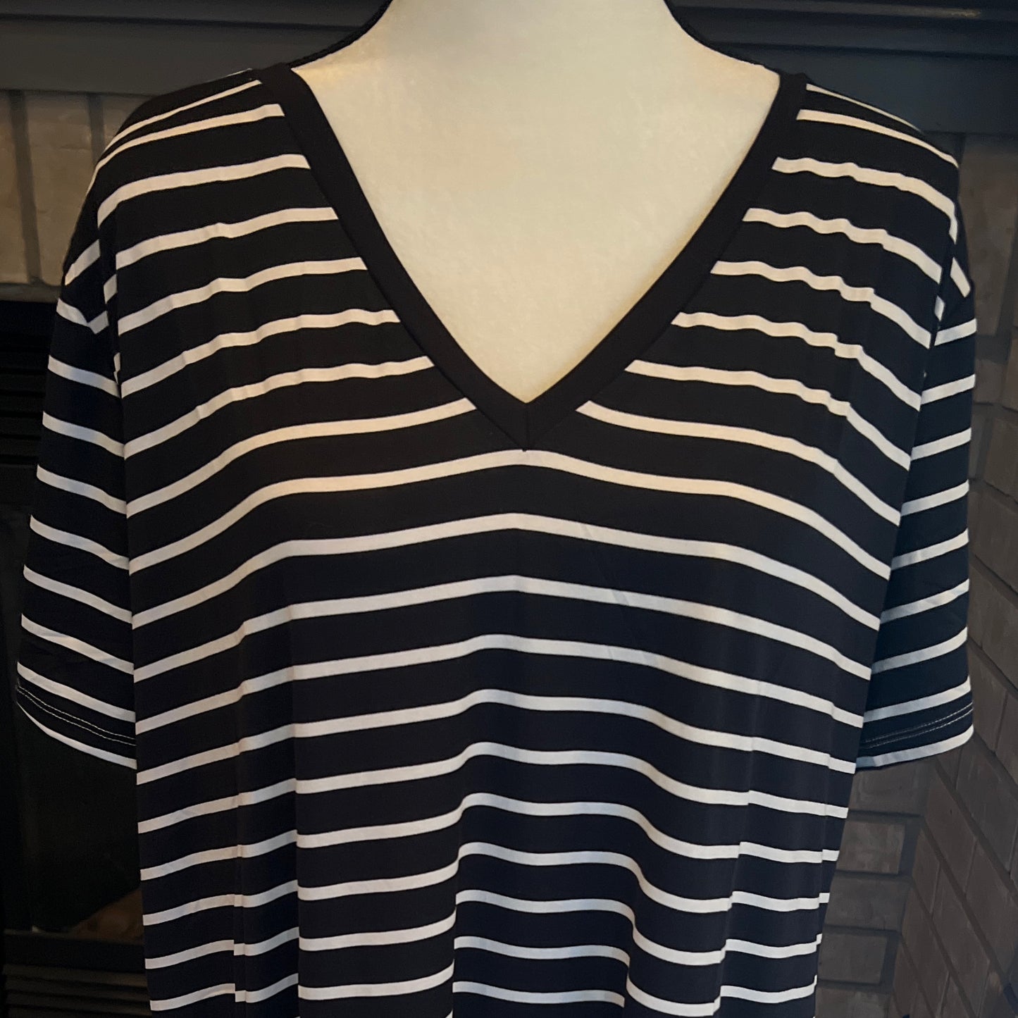 Plus black white stripe vneck