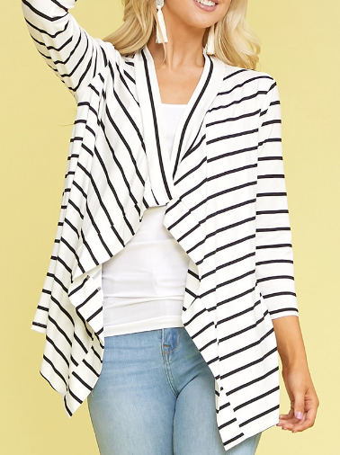 Plus Ivory Black Stripe Draped Cardigan