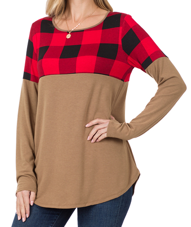 Mocha Buffalo Plaid Top