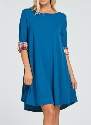 Teal Dress with plaid sleeves
