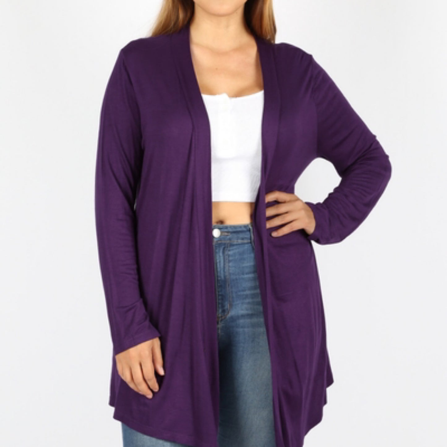 Plus Dark Purple Open Cardigan