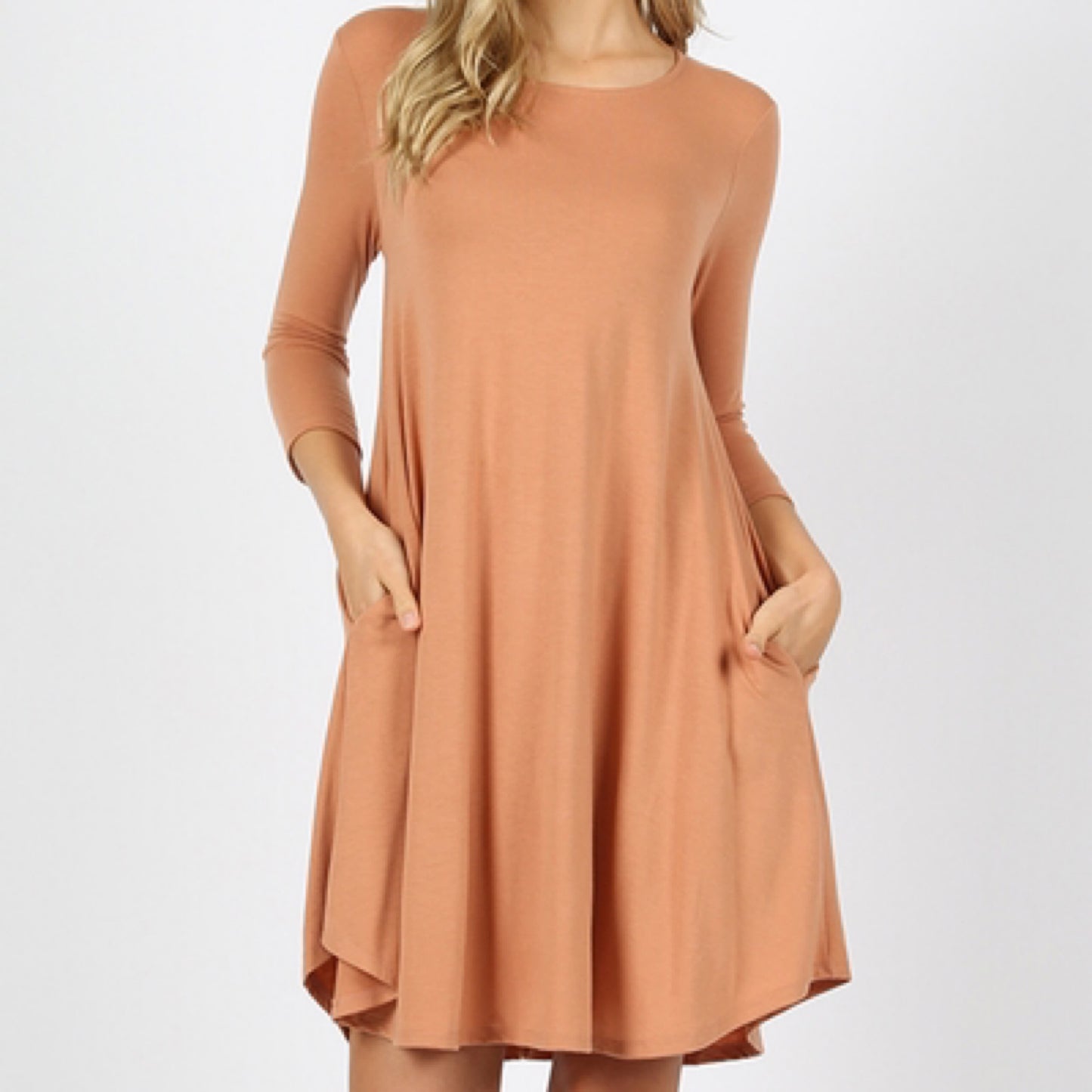 Camel 3/4 Sleeve Dress