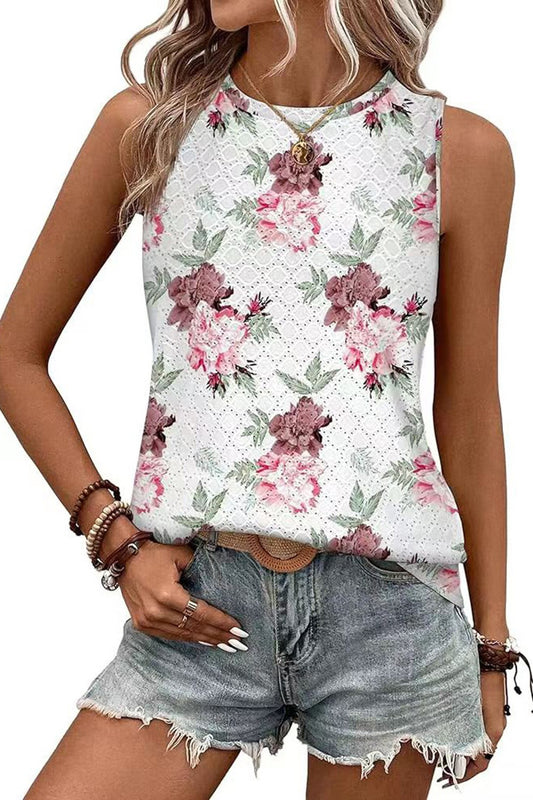 White Red Floral Tank Top