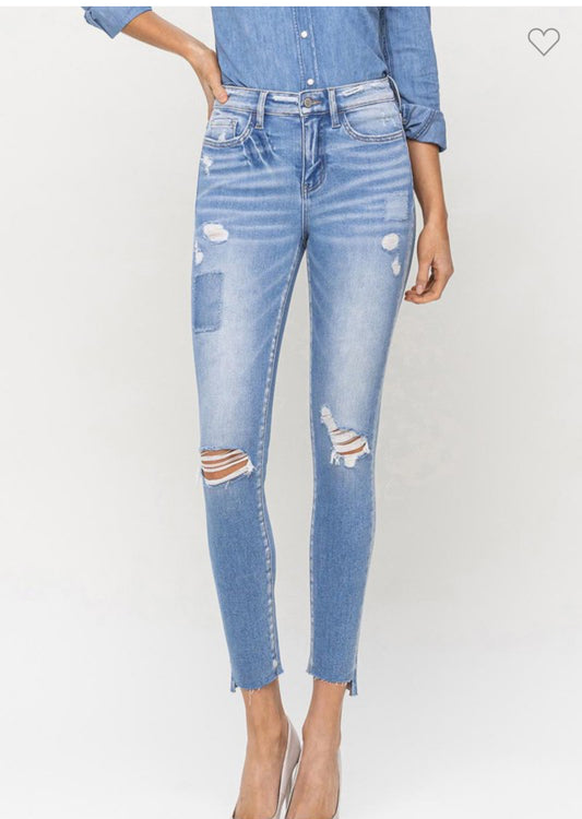 Flying Monkey High Rise Cropped Raw Skinny Jeans