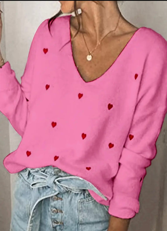 V-neck heart sweater