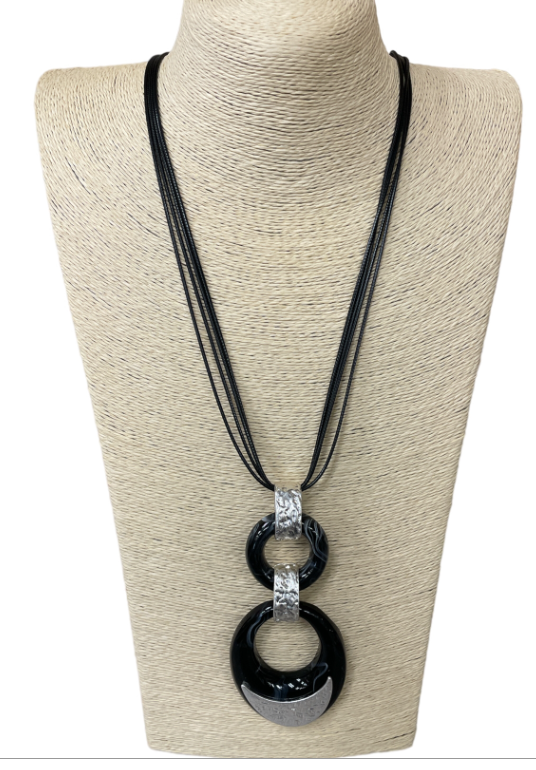 Acrylic Black Silver Teardrop Long Necklace