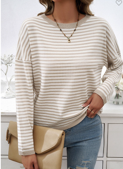 Casual Round Neck Striped Sweater