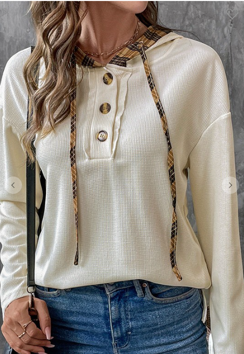 Apricot Plaid Hooded Top