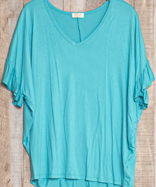 Aqua Dolma Solid Ruffle SS Top