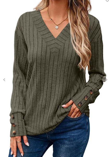 V-neck Button Sleeve Top