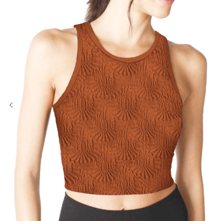 Baked Clay Floral High Neck Crop Top