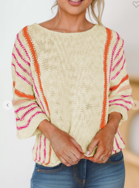 Stripe Wide Sleeve Lightweight Sweater