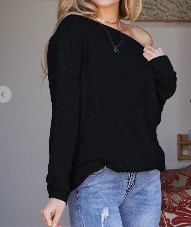 Black Brushed Off Shoulder Top