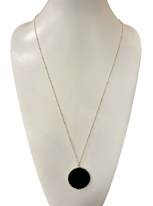 Black Circle Long Gold Necklace