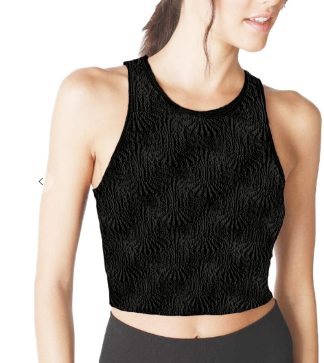 Black Floral High Neck Crop Top