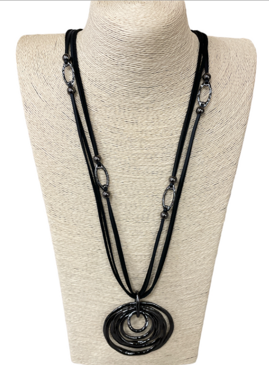 Black Multi Circles Long Necklace