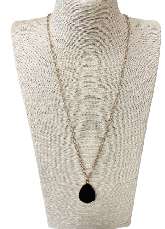 Black Natural Stone Long Necklace