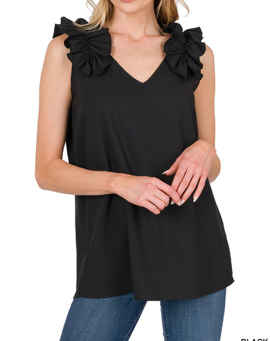 Ruffle Trim Sleeveless Top